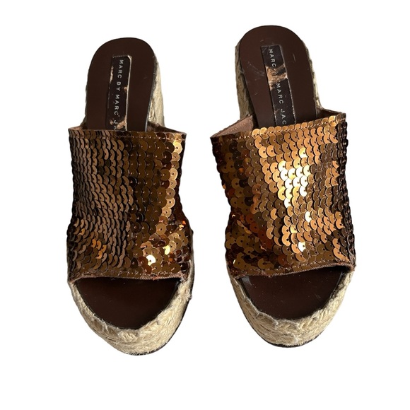 MARC JACOBS COPPER COLORED SEQUIN SLIDES SHOES 36-6 - Picture 2 of 8